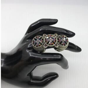 Whimsigoth Multicolor Crystal Silver-Tone Stretchy Statement Full Finger Ring 9